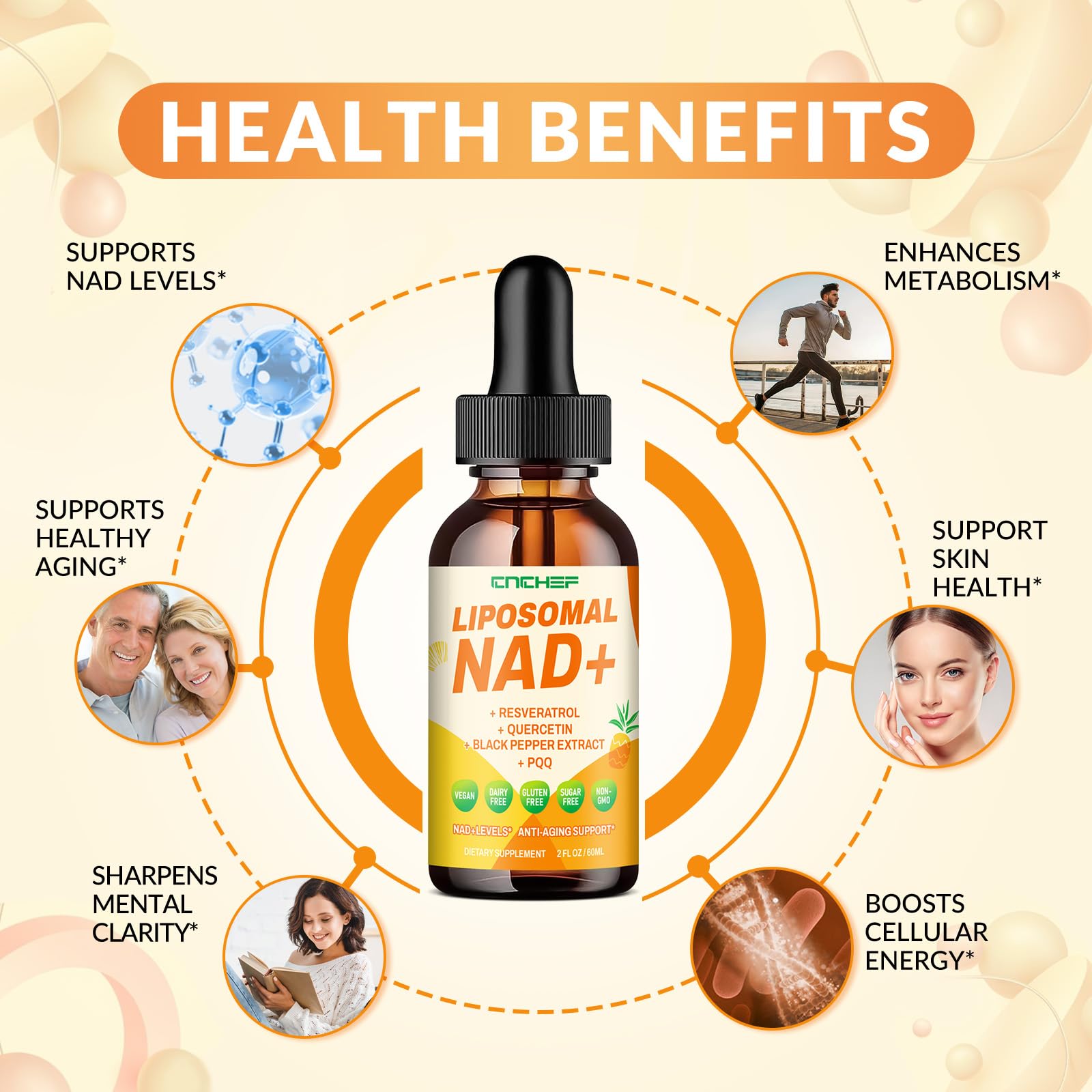 CNCHEF NAD drops in pineapple flavor for fast sublingual absorption.