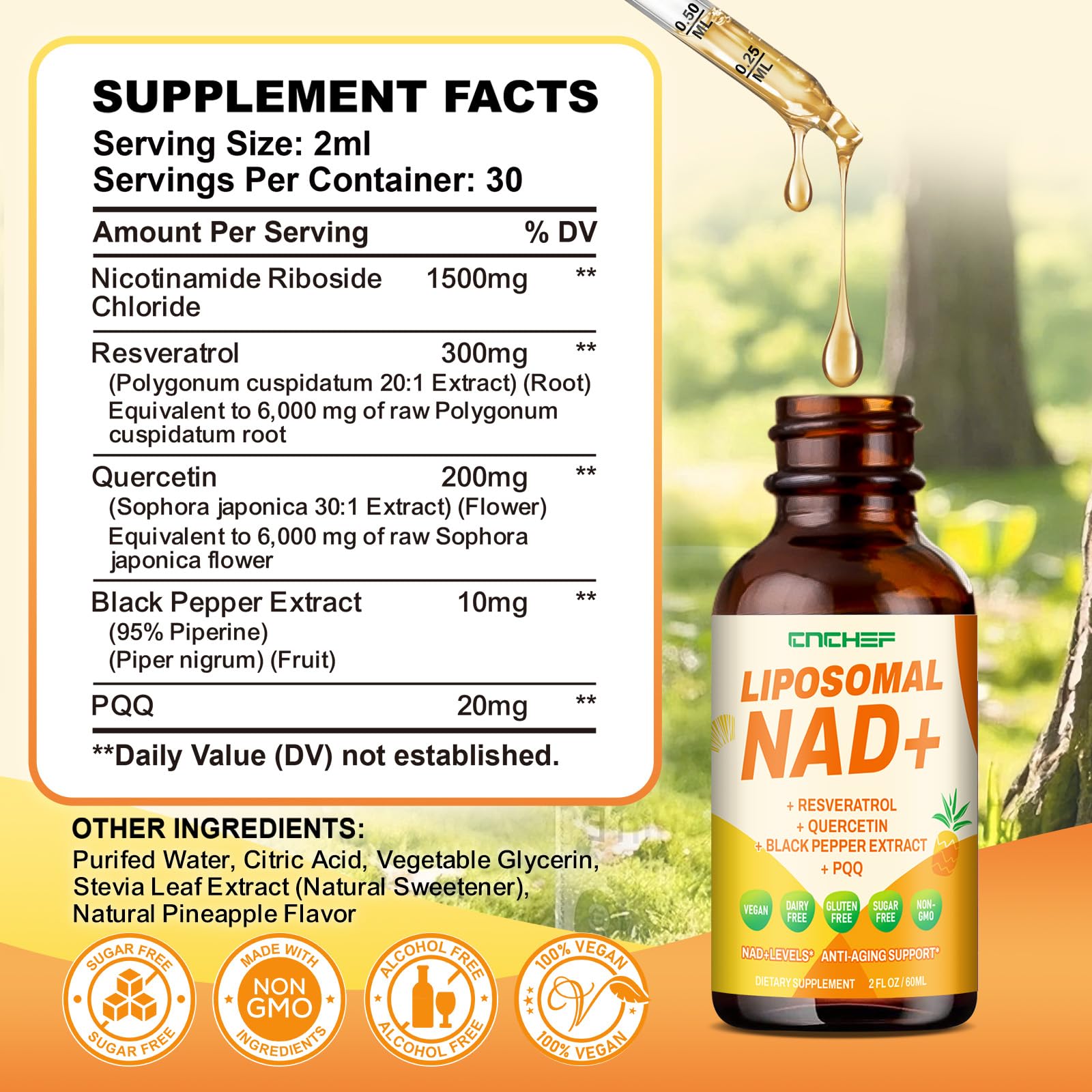 CNCHEF NAD with resveratrol and quercetin, a synergistic blend.