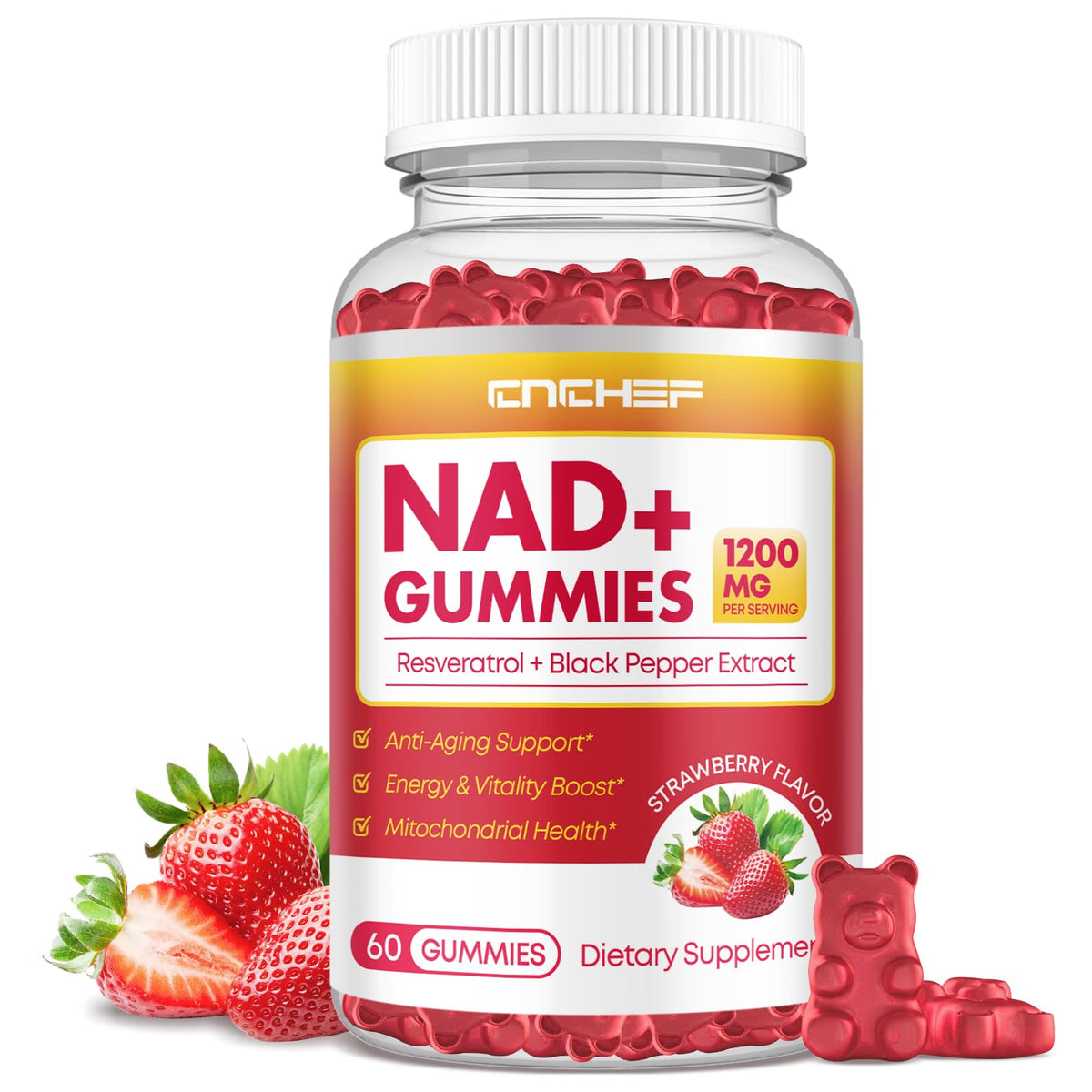 CNCHEF NAD+ Gummies bottle front showing daily energy support