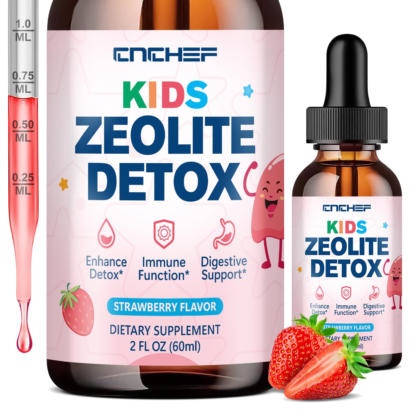 CNCHEF Zeolite Detox Drops bottle for kids, convenient daily immune and gut support.