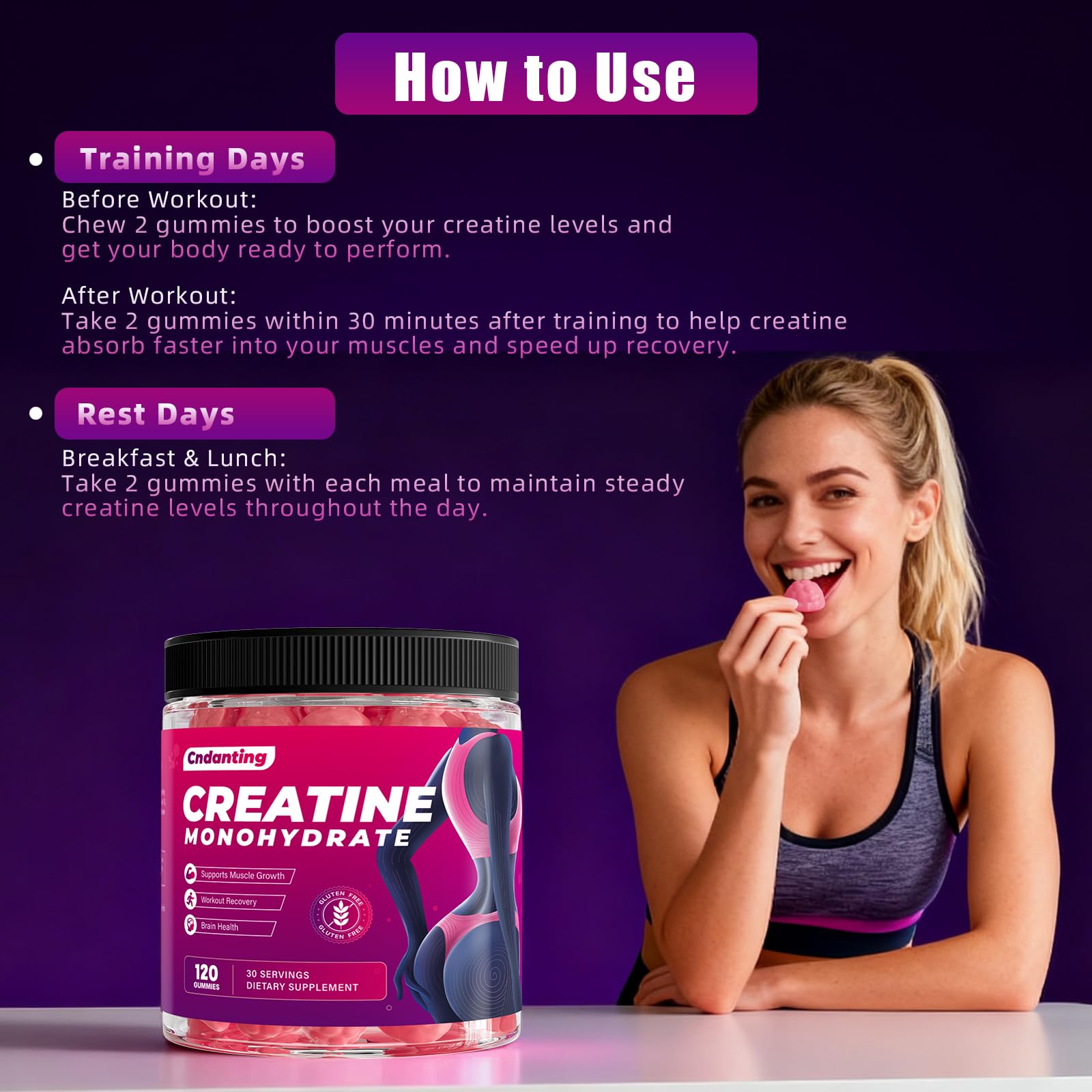 CNDANTING Creatine Gummies packaging and bottle on white background