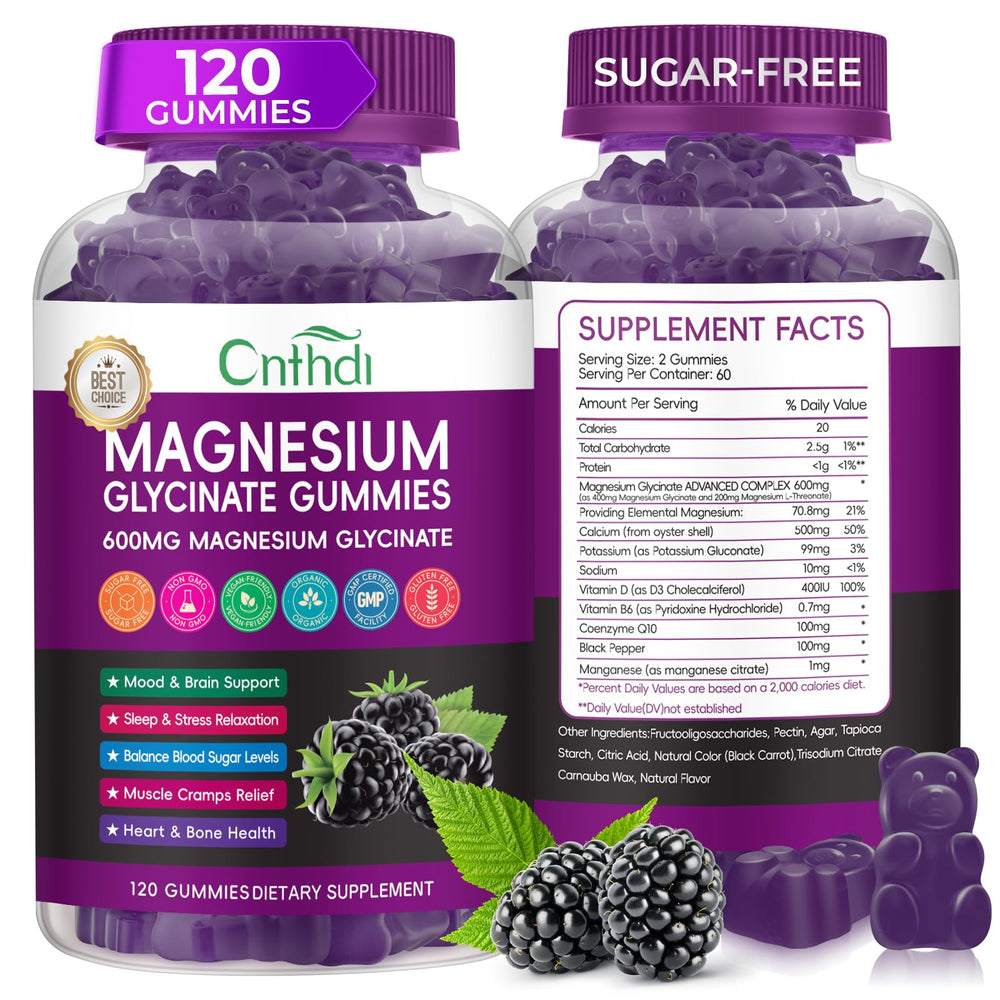 CNFHDI magnesium glycinate gummies bottle, sugar-free and vegan-friendly for daily wellness.