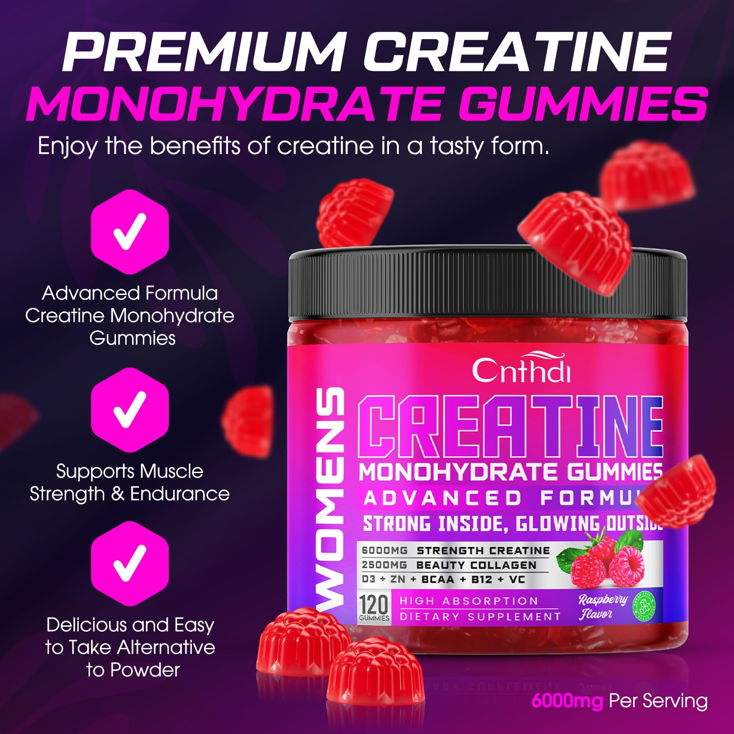 CNFHDI bottle label close-up emphasizing quality and collagen benefits for skin.
