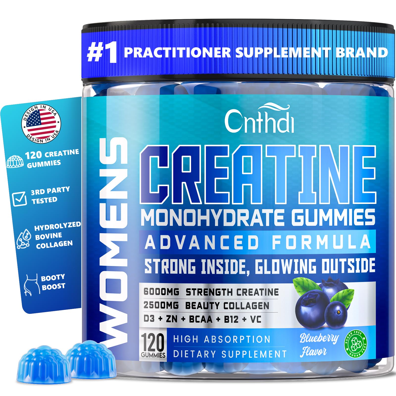 CNFHDI creatine monohydrate gummies bottle supports workouts and strength.