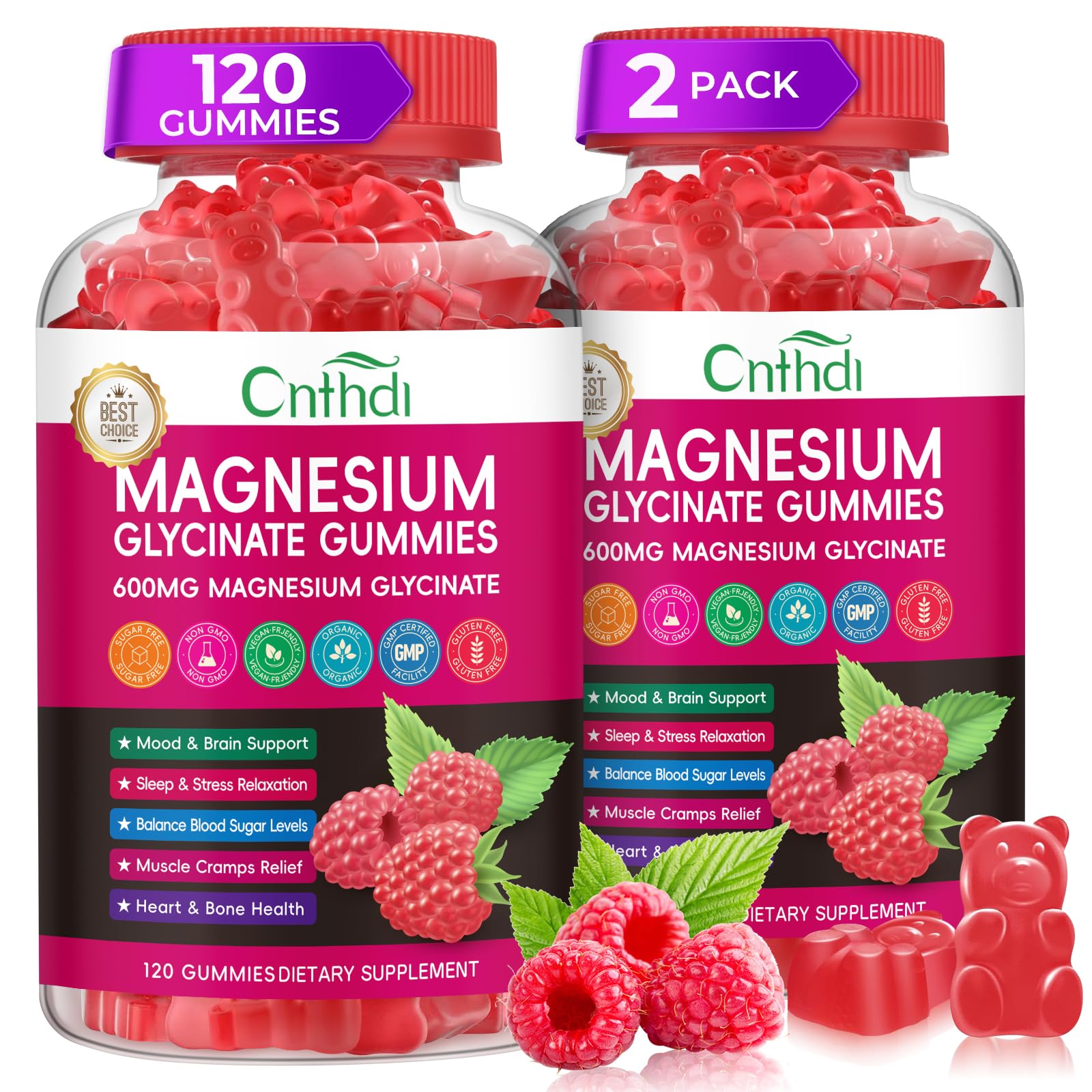 CNFHDI Magnesium Glycinate Gummies bottle front for daily relaxation.
