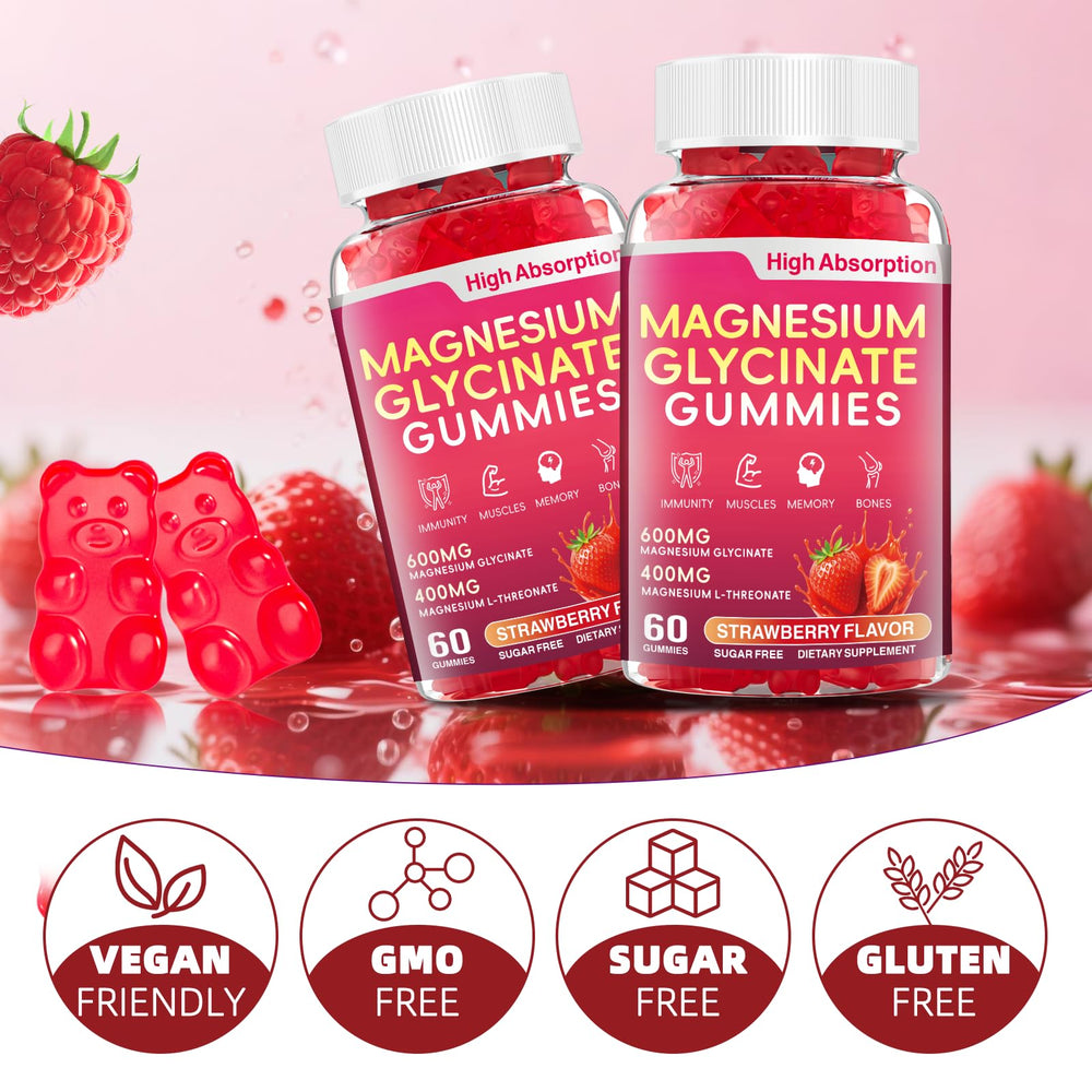 CNFHDI magnesium glycinate gummies packaging with GMP badge and gluten-free claim.
