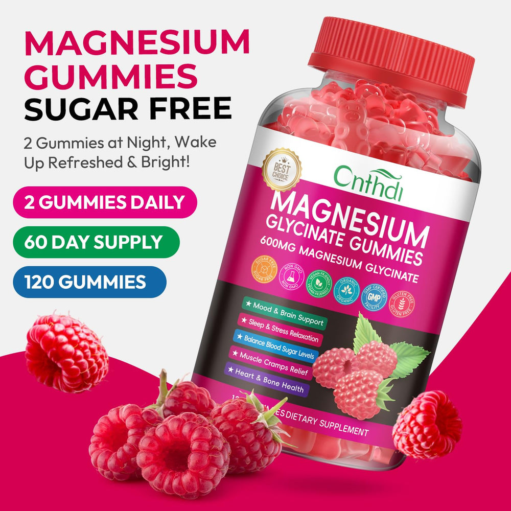 CNFHDI Magnesium Gummies bottle back highlights ingredients and vitamins