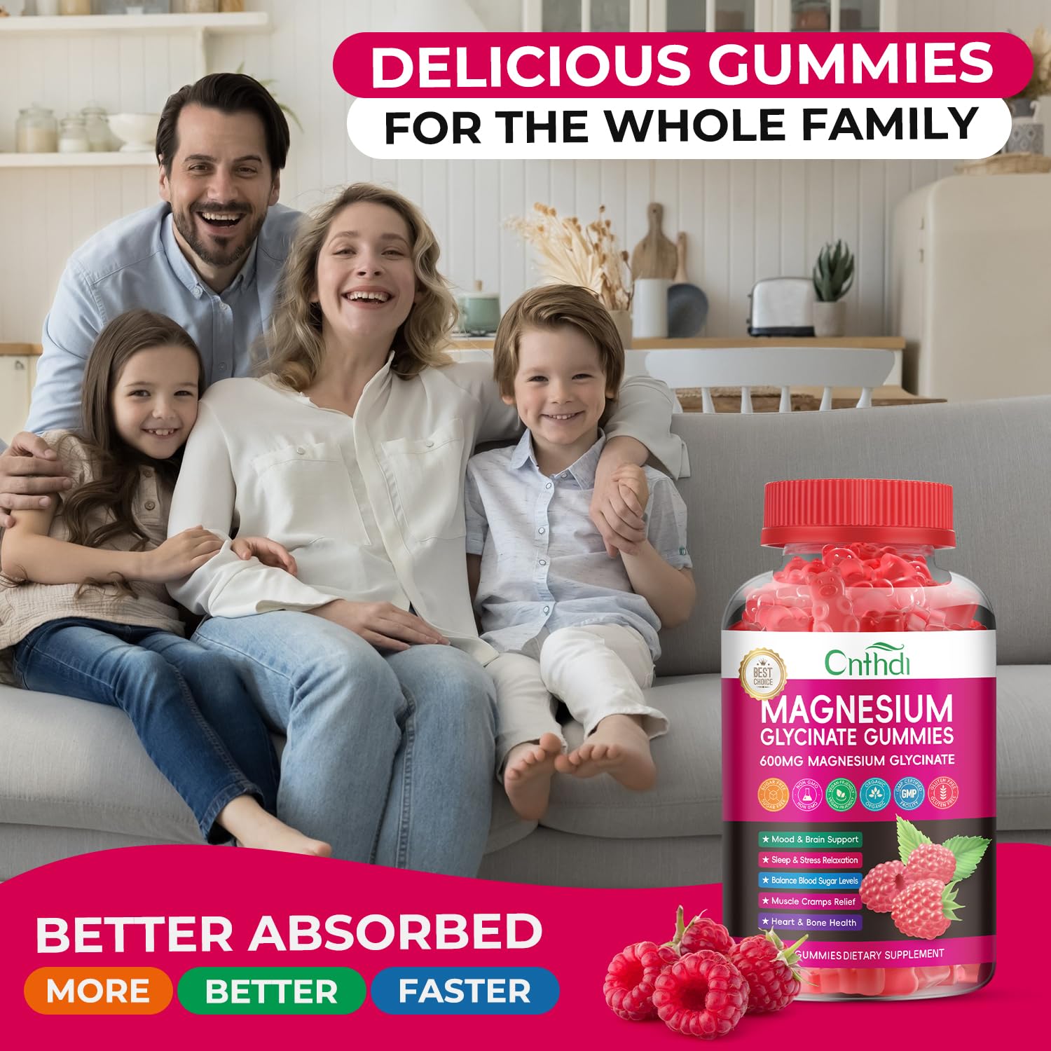CNFHDI Magnesium Gummies packaging ingredients panel shows CoQ10 and vitamins