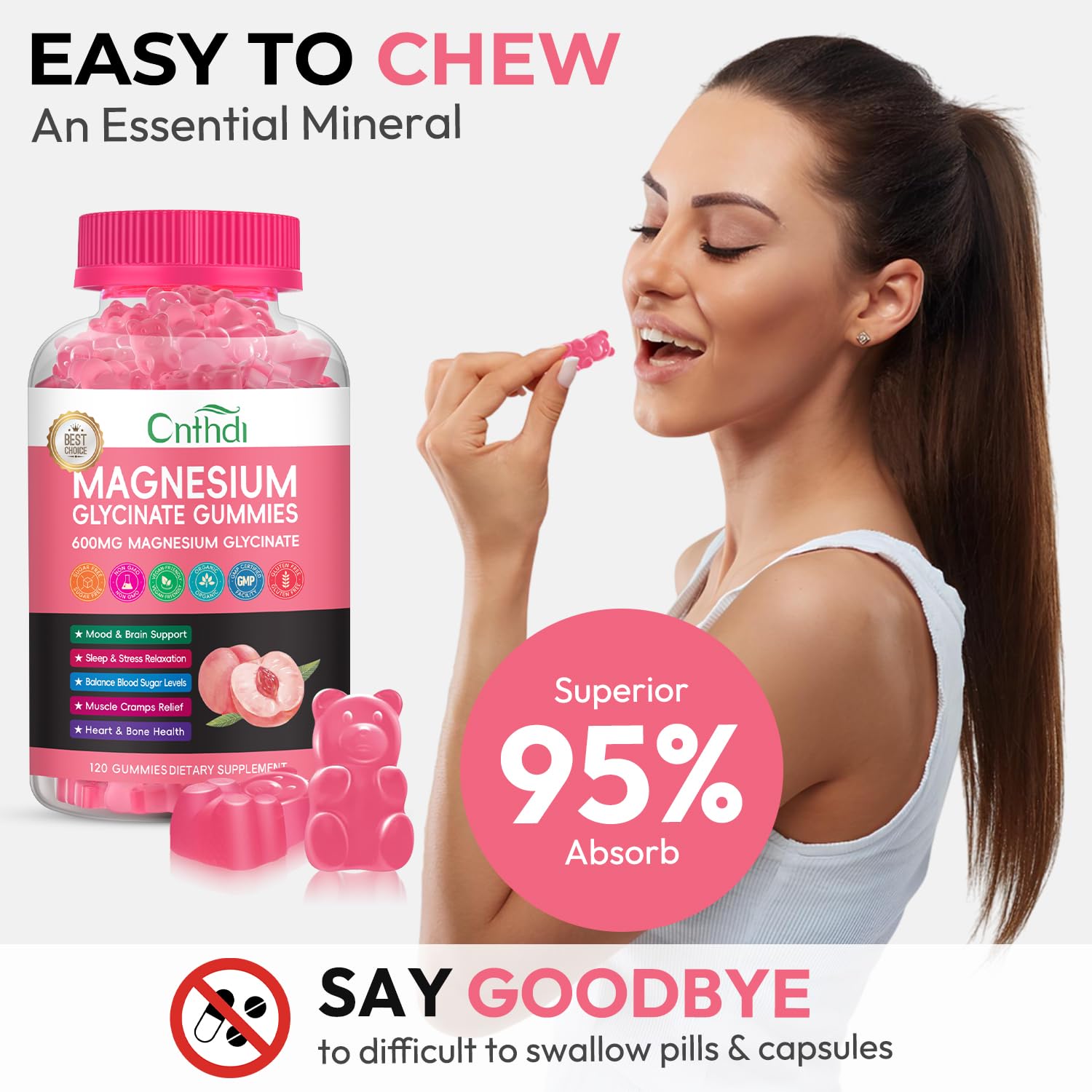 CNFHDI vegan-gluten-free gummies portrayed as gentle on the stomach.