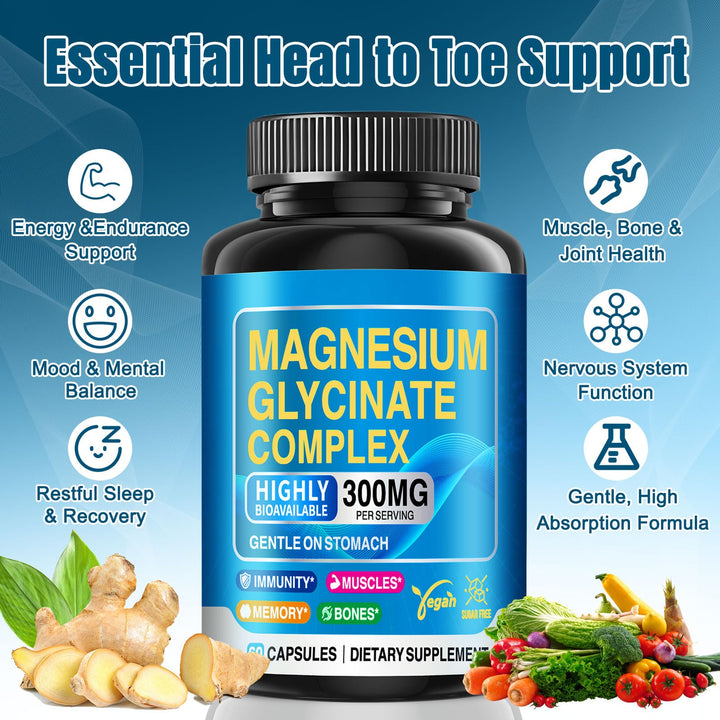 CNFHDI magnesium glycinate capsules closeup emphasizing gentle stomach-friendly delivery