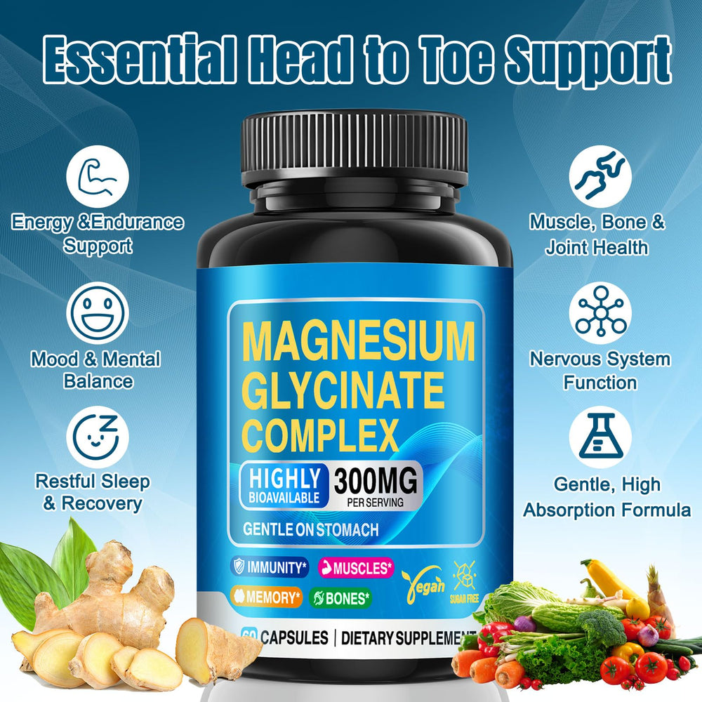 CNFHDI magnesium glycinate capsules closeup emphasizing gentle stomach-friendly delivery