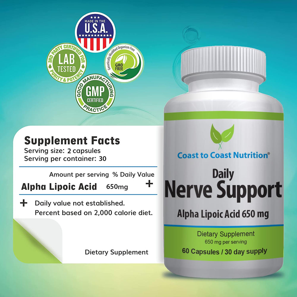 Coast to Coast Nutrition USA made GMP label ensures quality nerve supplements
