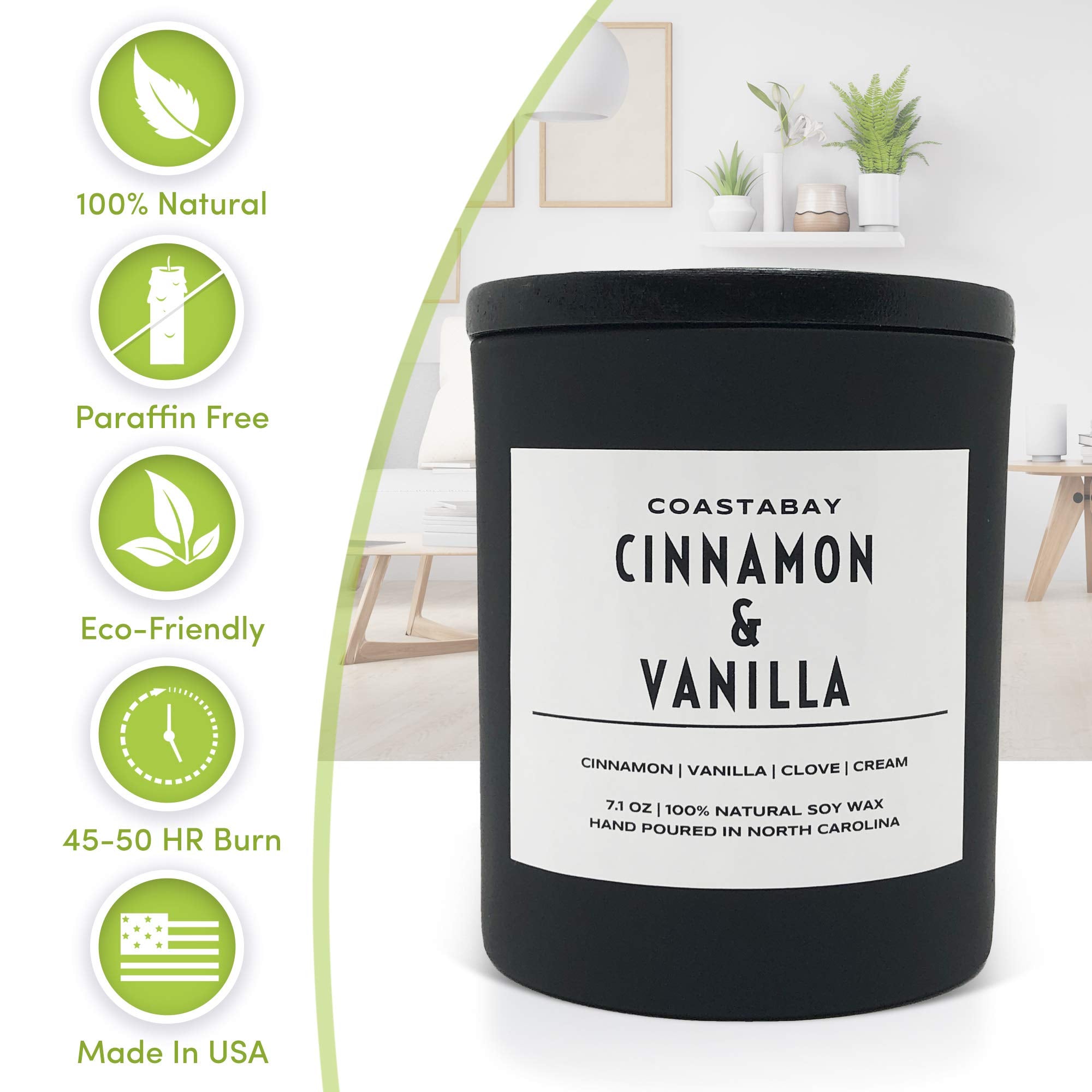 CoastaBay Cinnamon and Vanilla candle lit for a warm, inviting ambiance