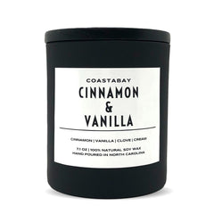 CoastaBay Cinnamon and Vanilla candle on shelf adds cozy fragrance to home