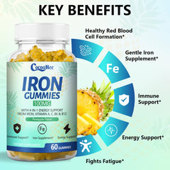 CocoaNee two-pack iron gummies packaging shown for daily use.