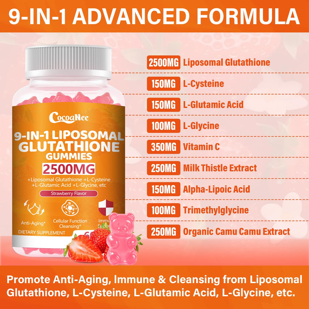 CocoaNee Liposome Glutathione Gummies serving plate highlights tasty daily supplement.