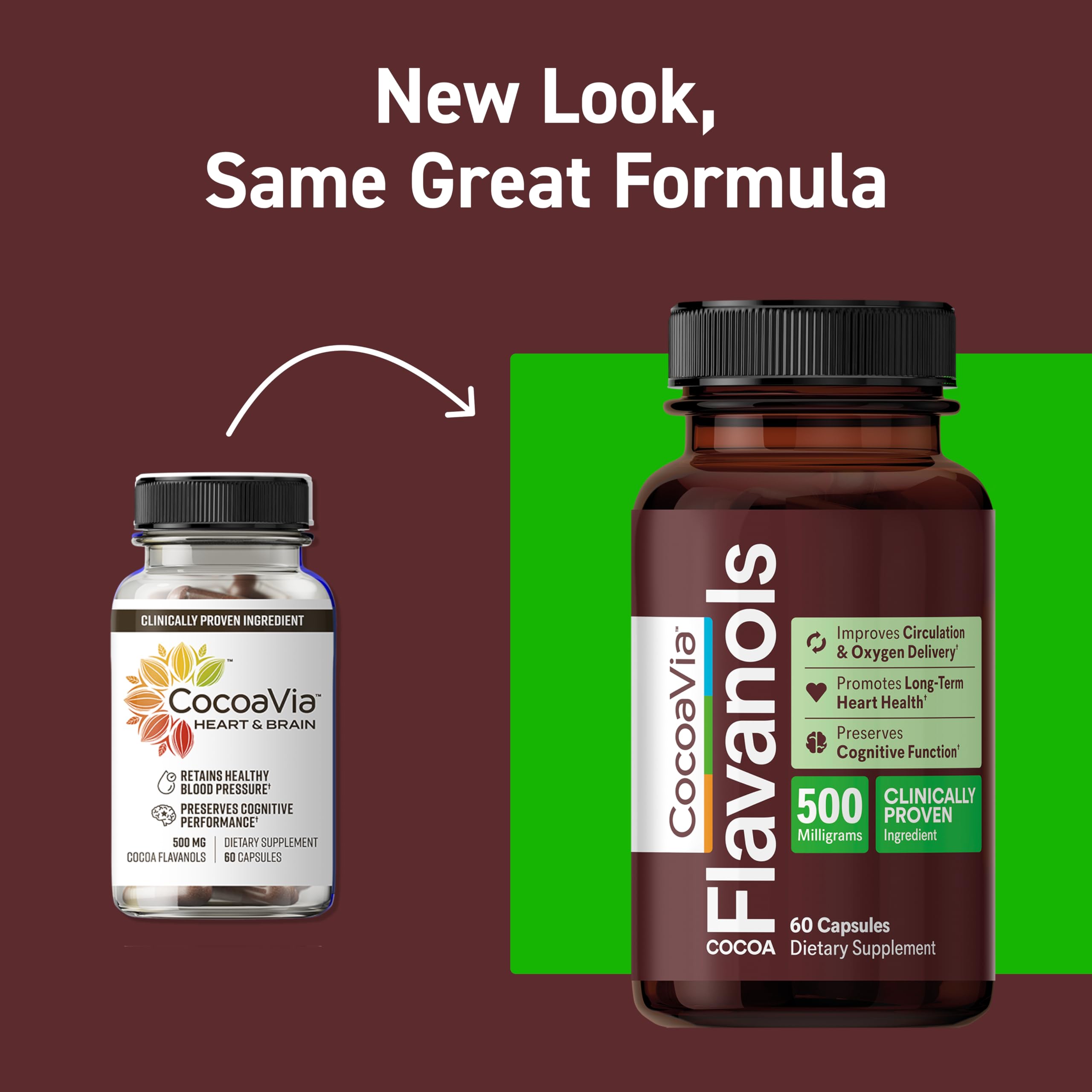 CocoaVia capsules close-up shows cocoa flavanols for vascular support.