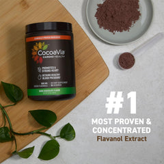 CocoaVia Cardio Health Powder scoop ready to mix into coffee for daily energy.