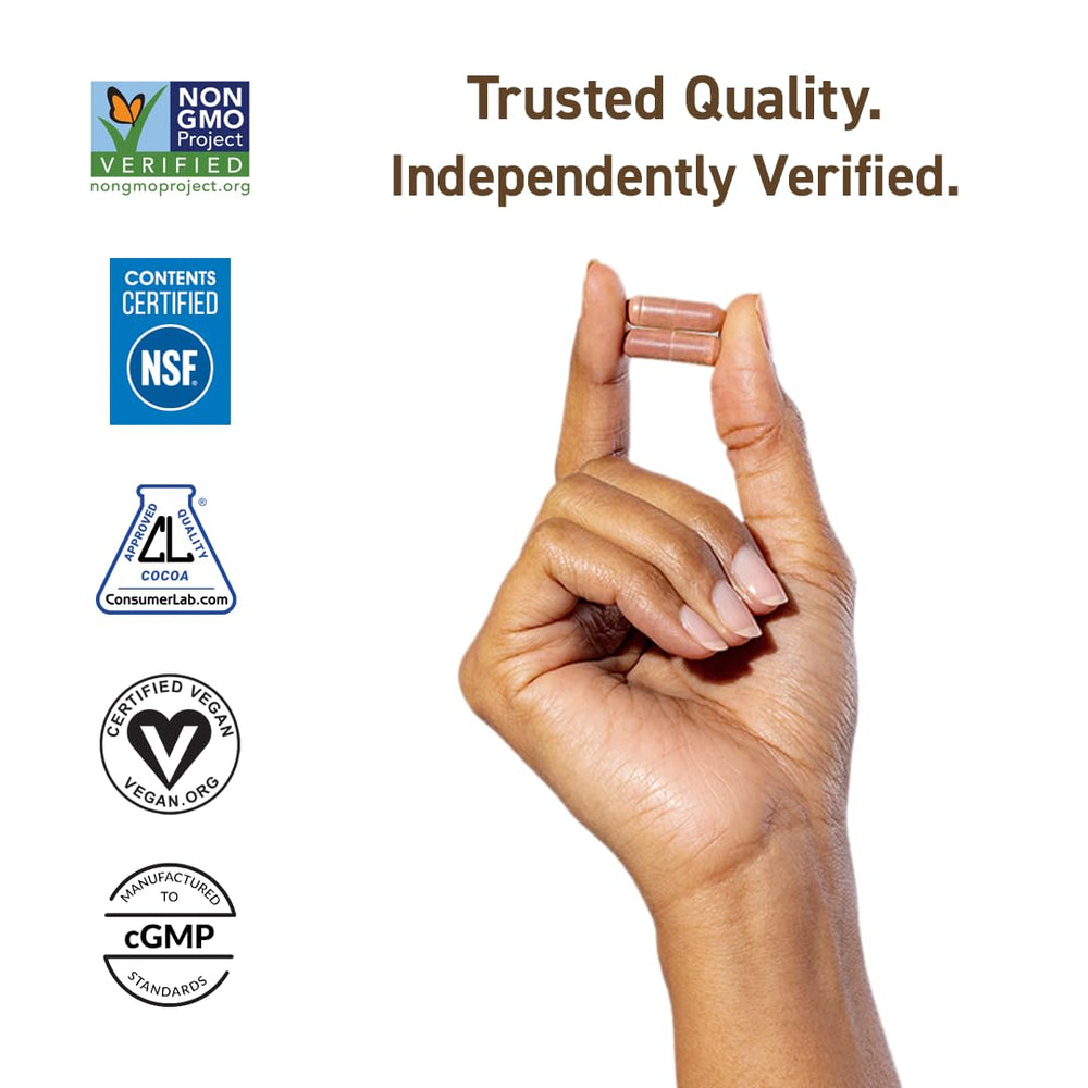 CocoaVia Cardio Health vegan ingredients label emphasizing plant-based flavanols.
