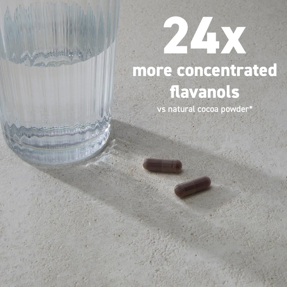 CocoaVia label detail showcases 500 mg flavanols per serving and 30 mg caffeine.