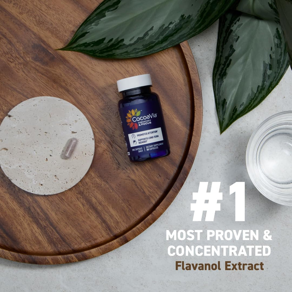 CocoaVia Memory & Focus capsules close-up highlighting focus.