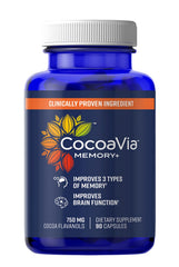 CocoaVia Memory+ capsules close-up highlighting brain-supporting cocoa flavanols.