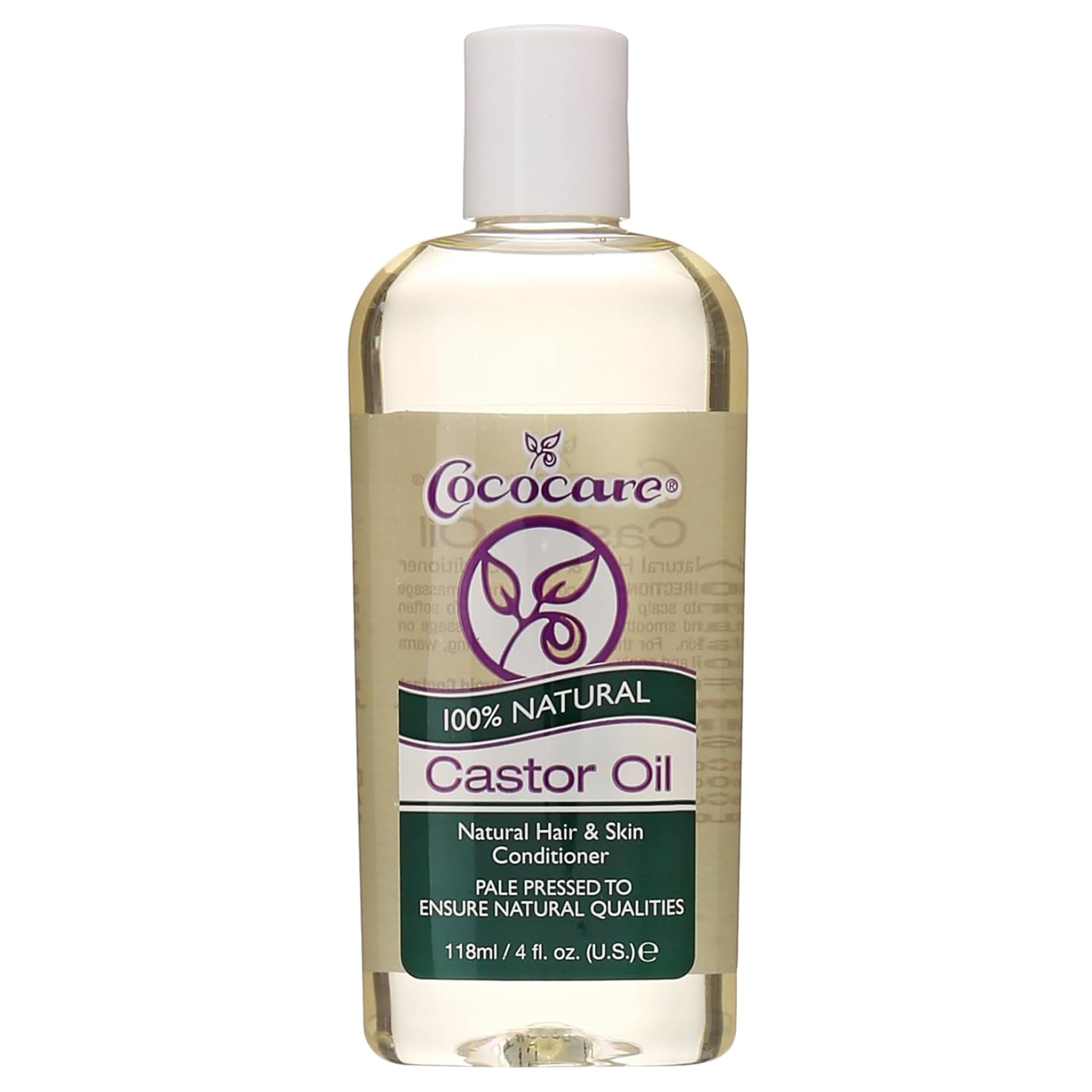 COCOCARE Castor Oil bottle for hydrating skin and nourishing lashes.