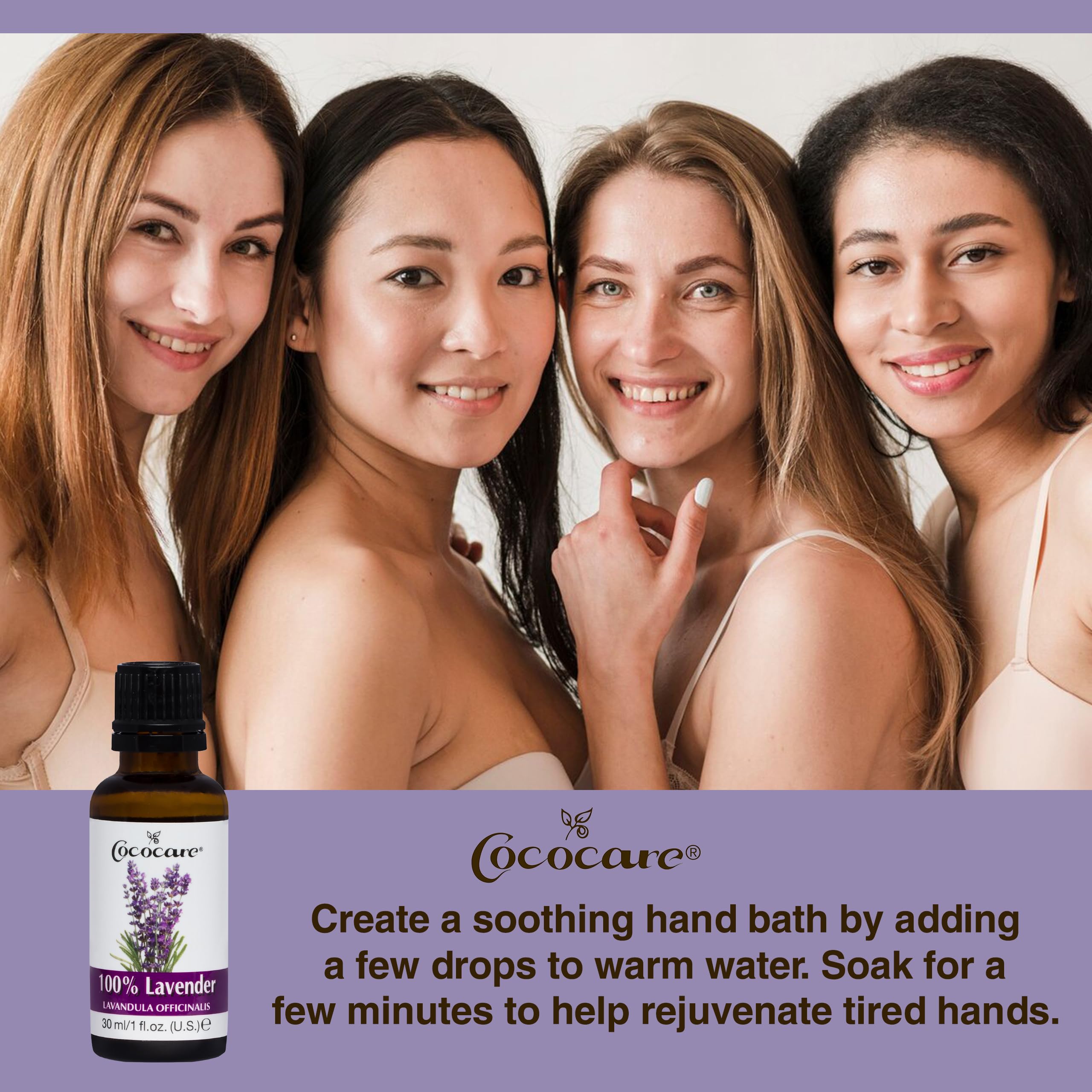 COCOCARE lavender oil close-up; shows natural purity and floral notes.