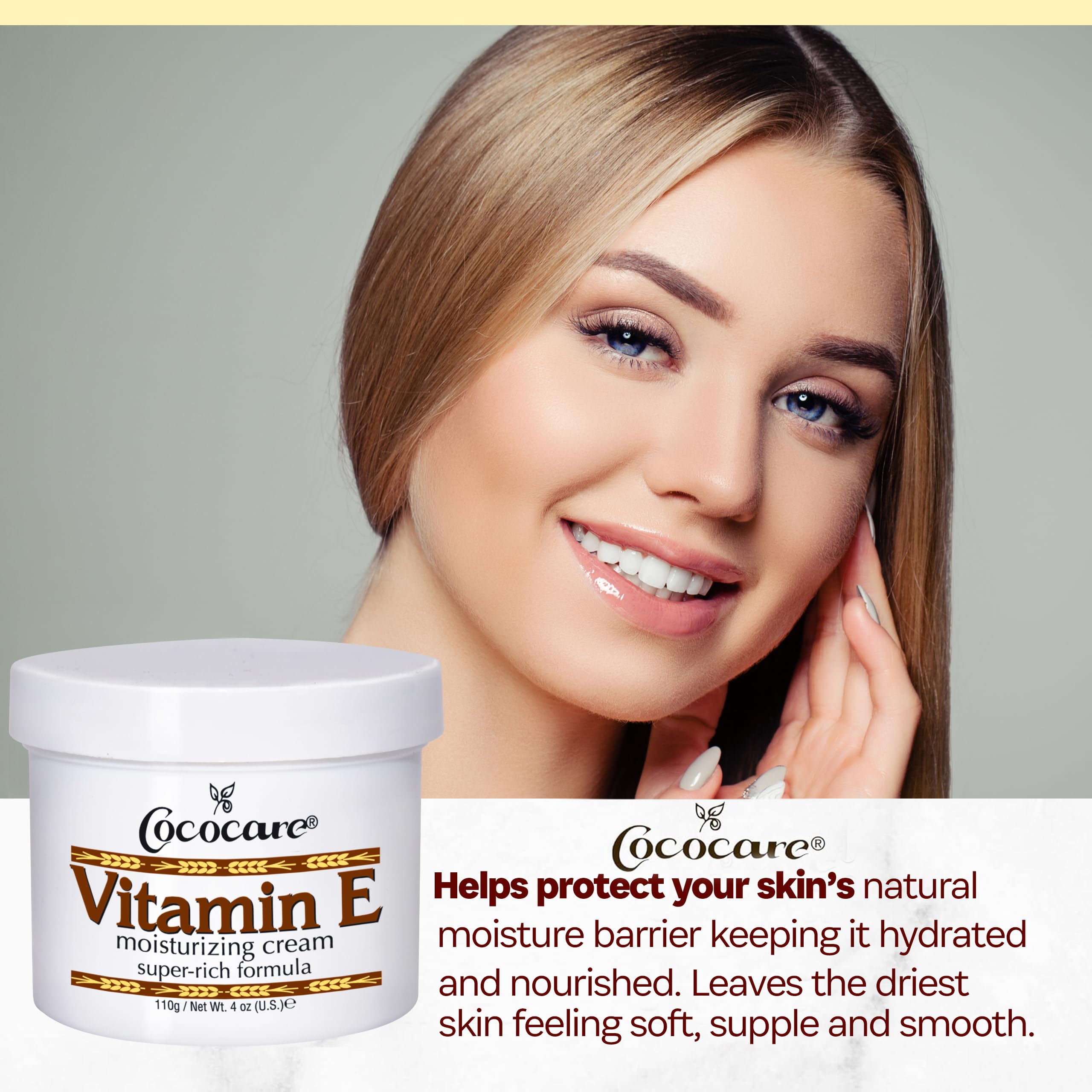 COCOCARE Vitamin E Super Rich cream jar highlights rich moisture and long-lasting hydration