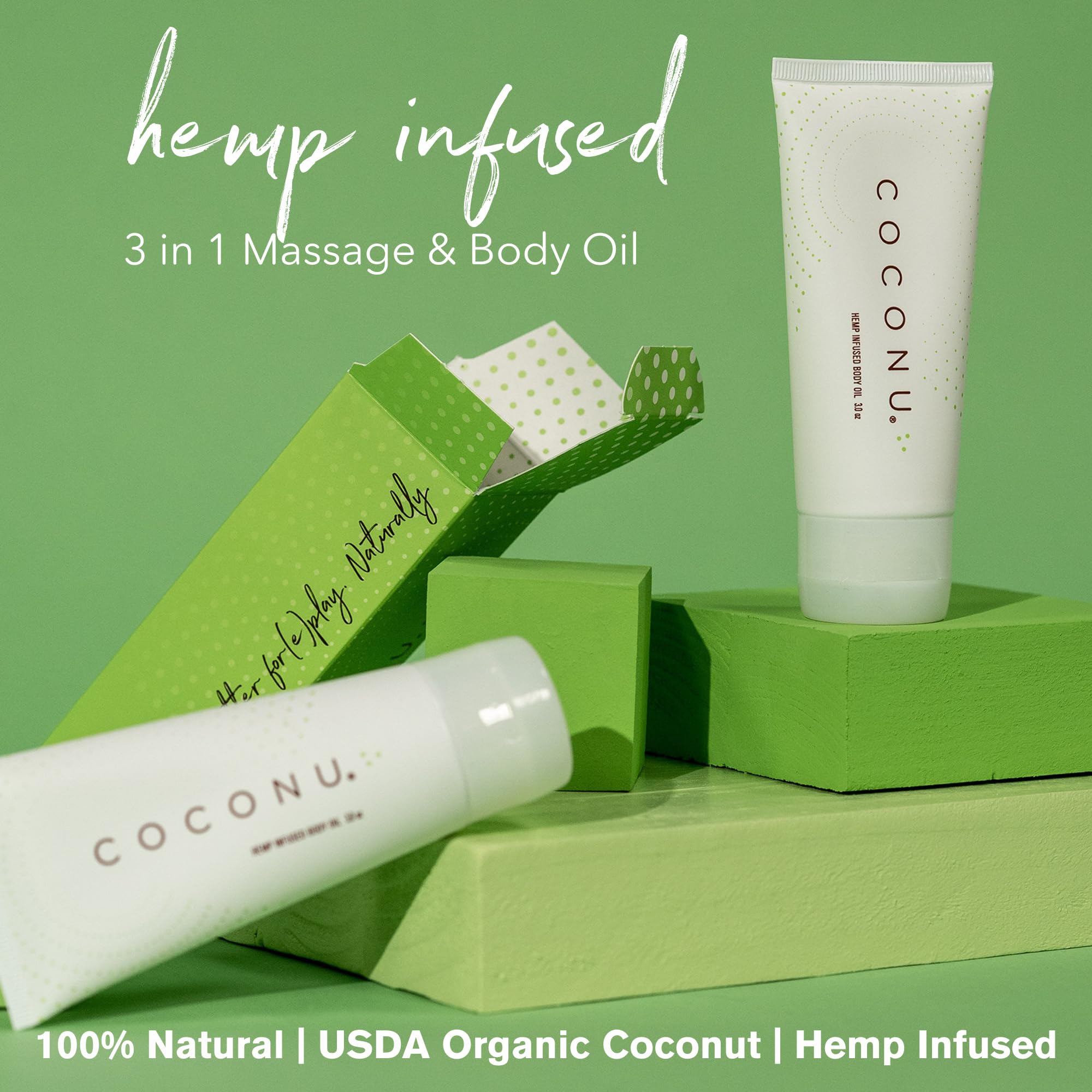 COCONU oil texture close-up shows silky, lightweight glide for easy application.