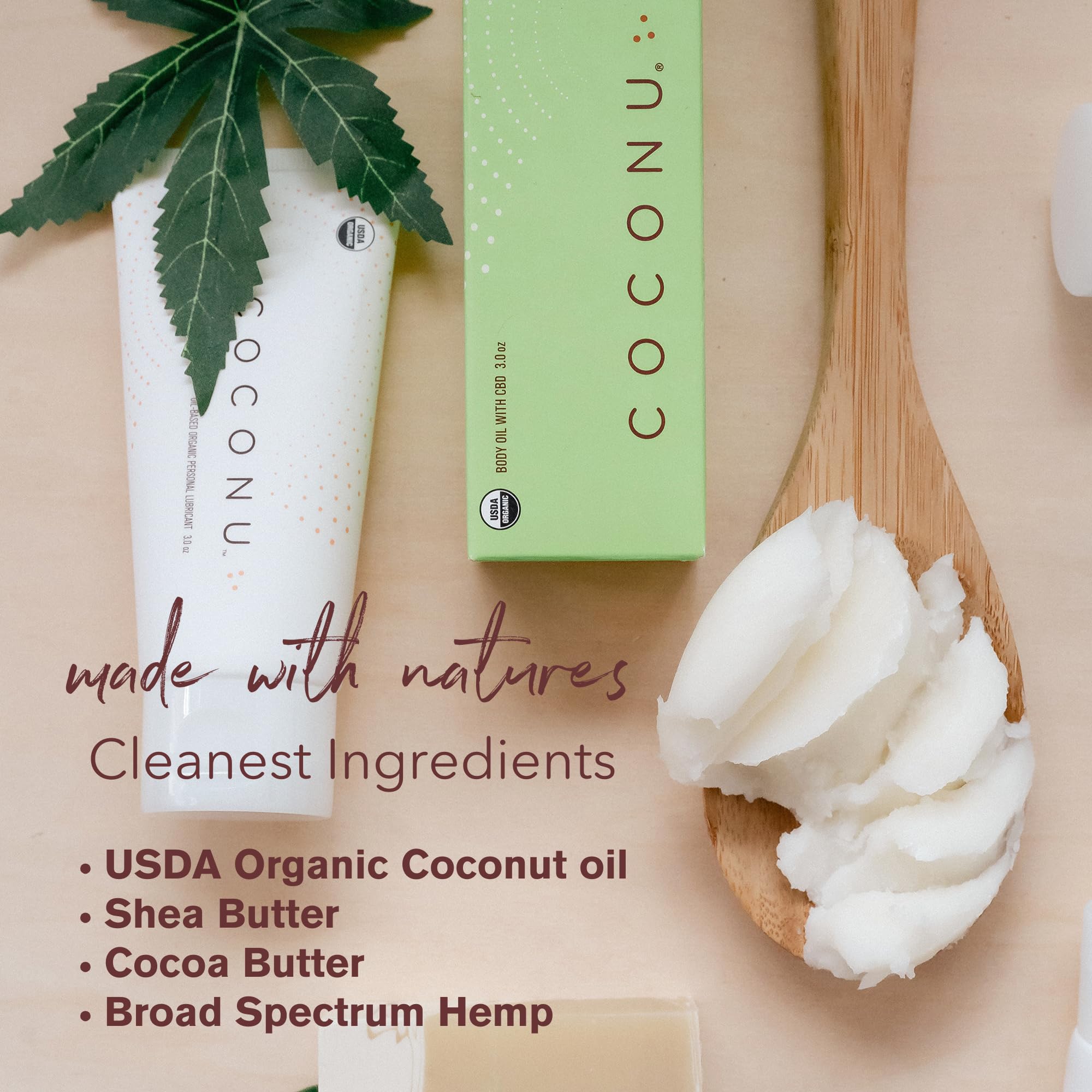 COCONU organic coconut oil ingredients close-up emphasizes natural nourishment.