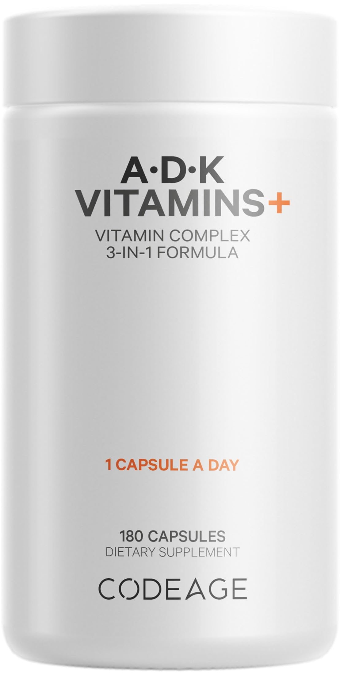 Codeage ADK vitamins bottle and label highlight essential fat-soluble vitamins for daily support