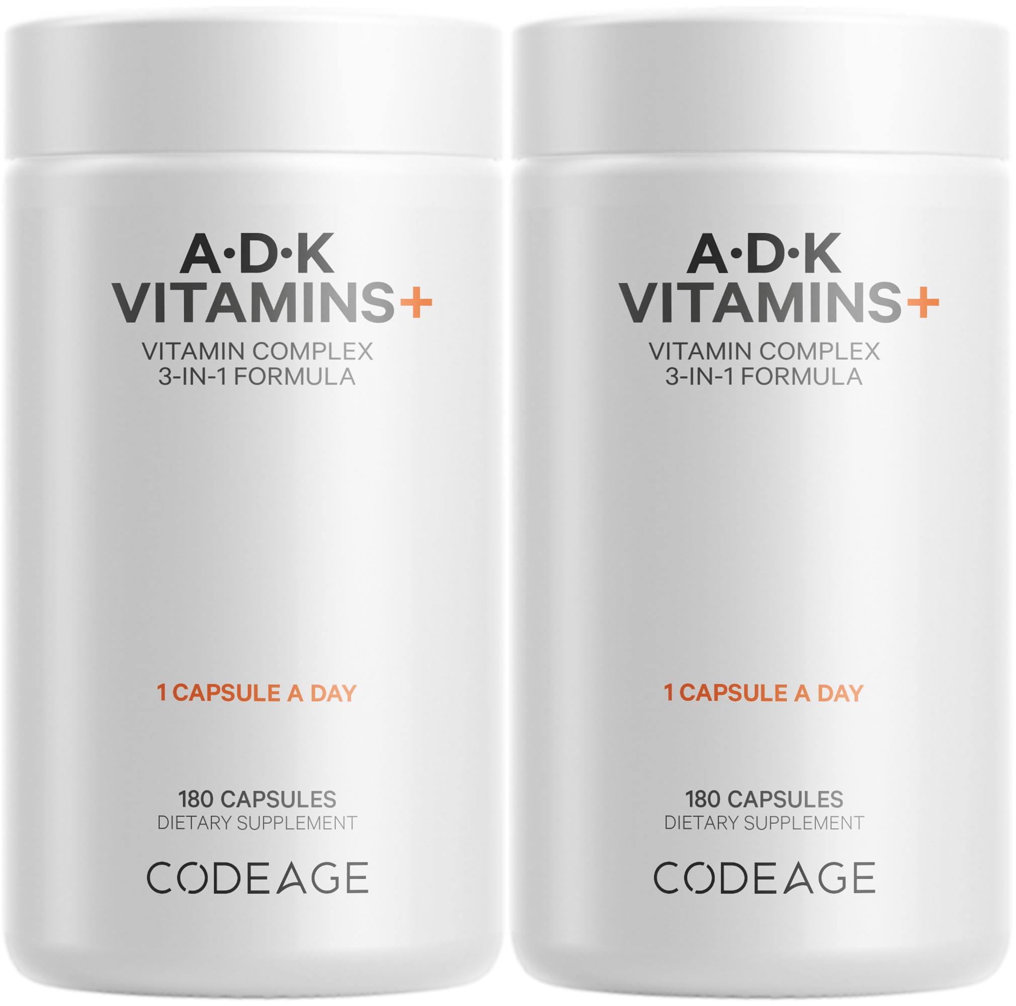 Codeage ADK bottle front with capsules for daily nutrients.