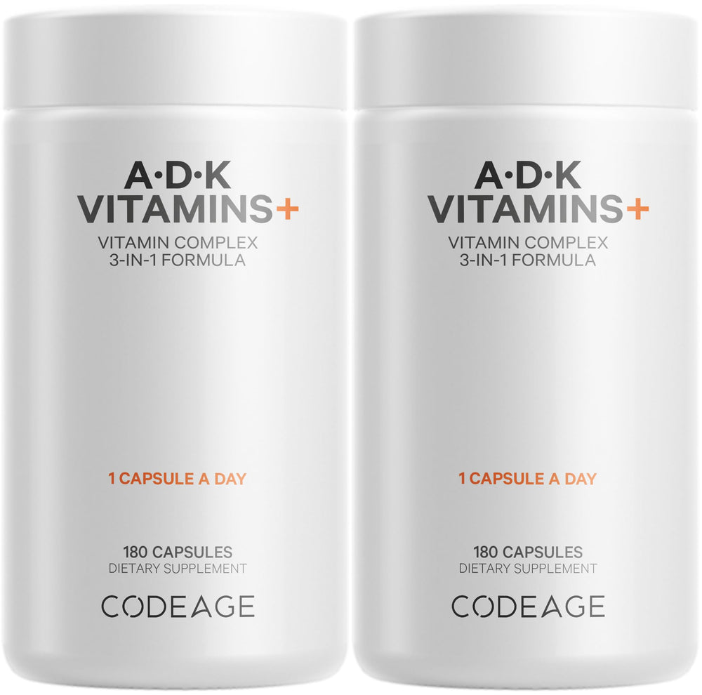 Codeage ADK bottle front with capsules for daily nutrients.