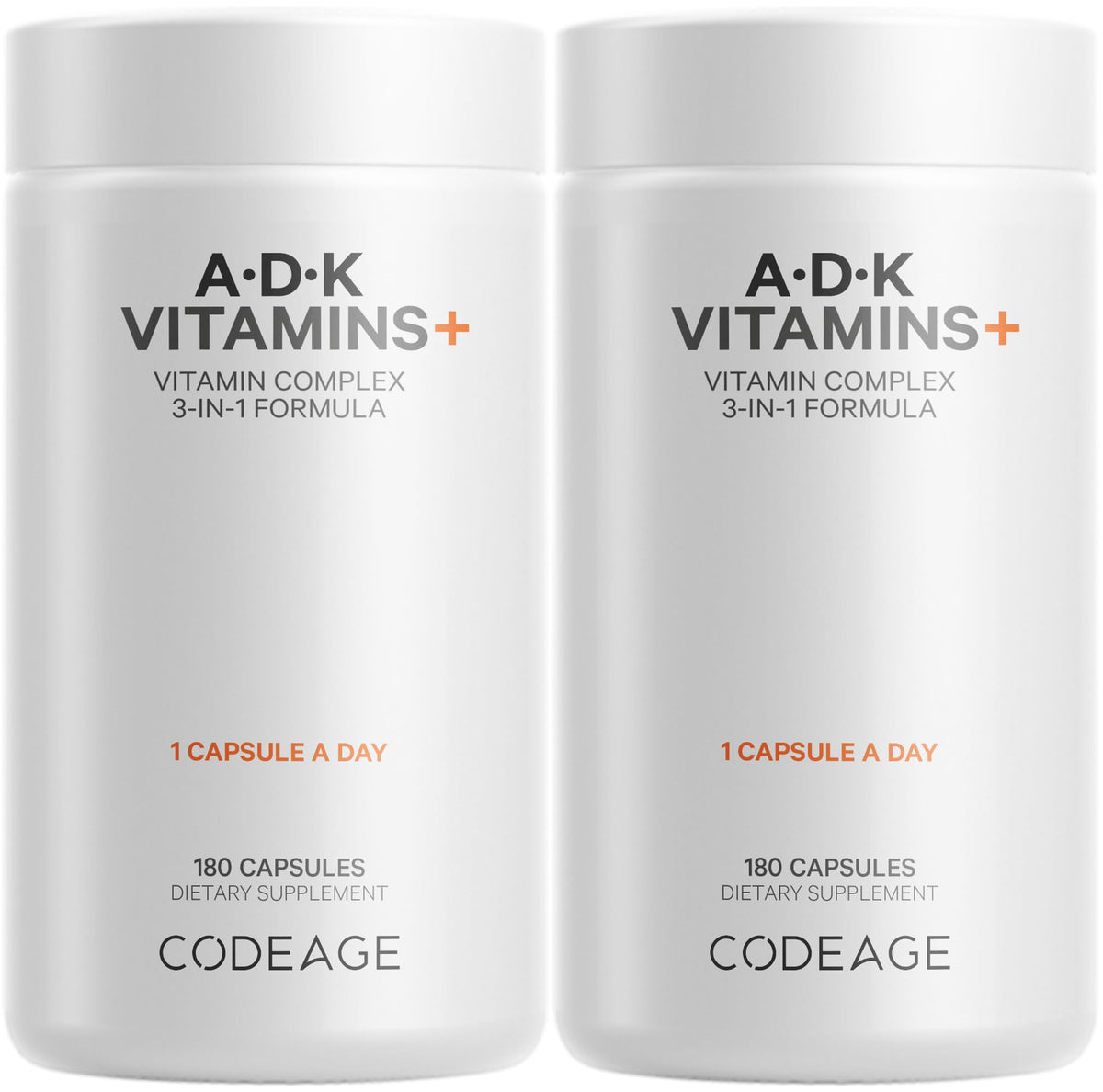 Codeage ADK bottle front with capsules for daily nutrients.