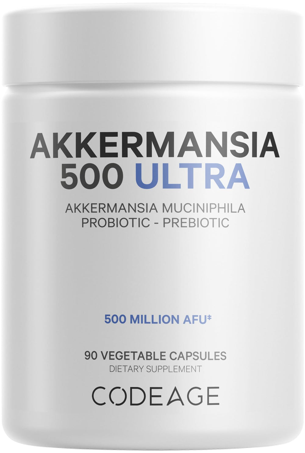 Codeage Akkermansia Muciniphila Ultra bottle showcases premium probiotic packaging for daily use