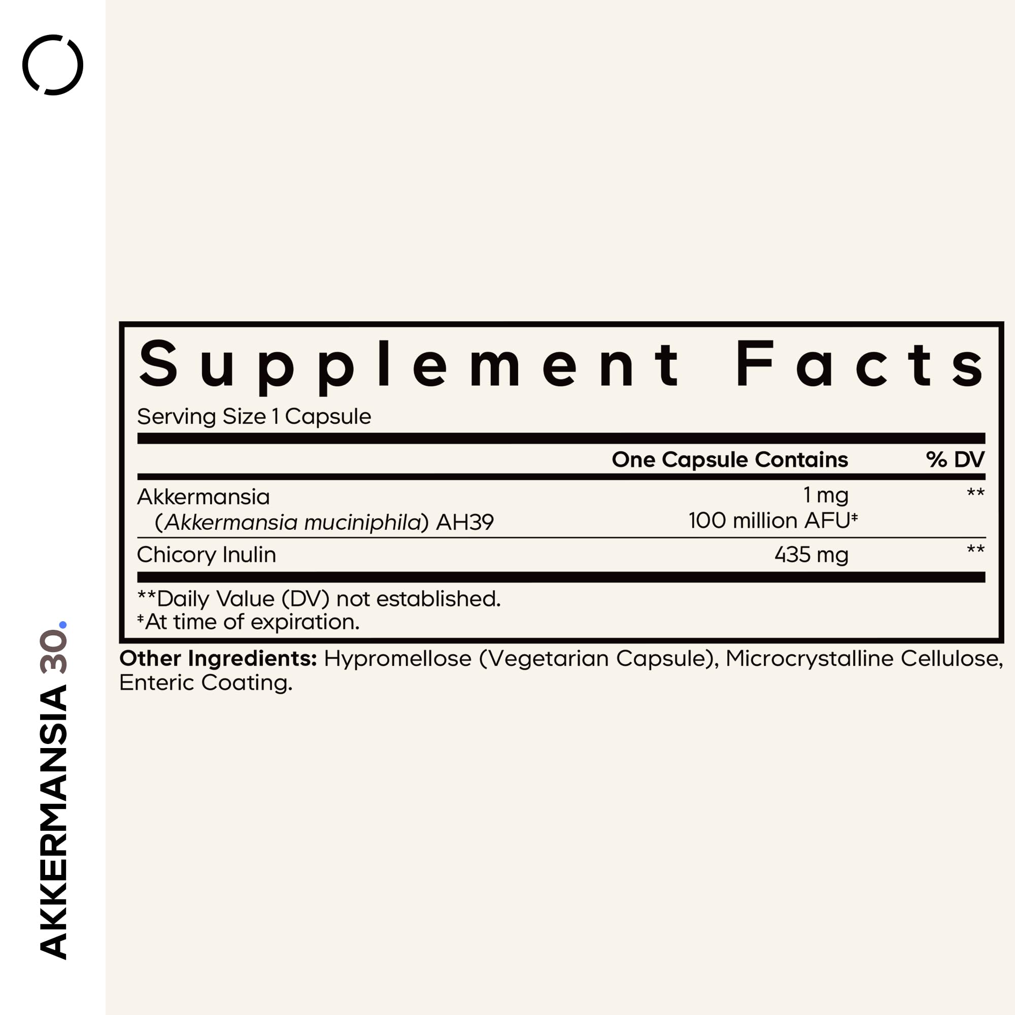 Codeage Akkermansia capsules close-up highlighting AFU potency