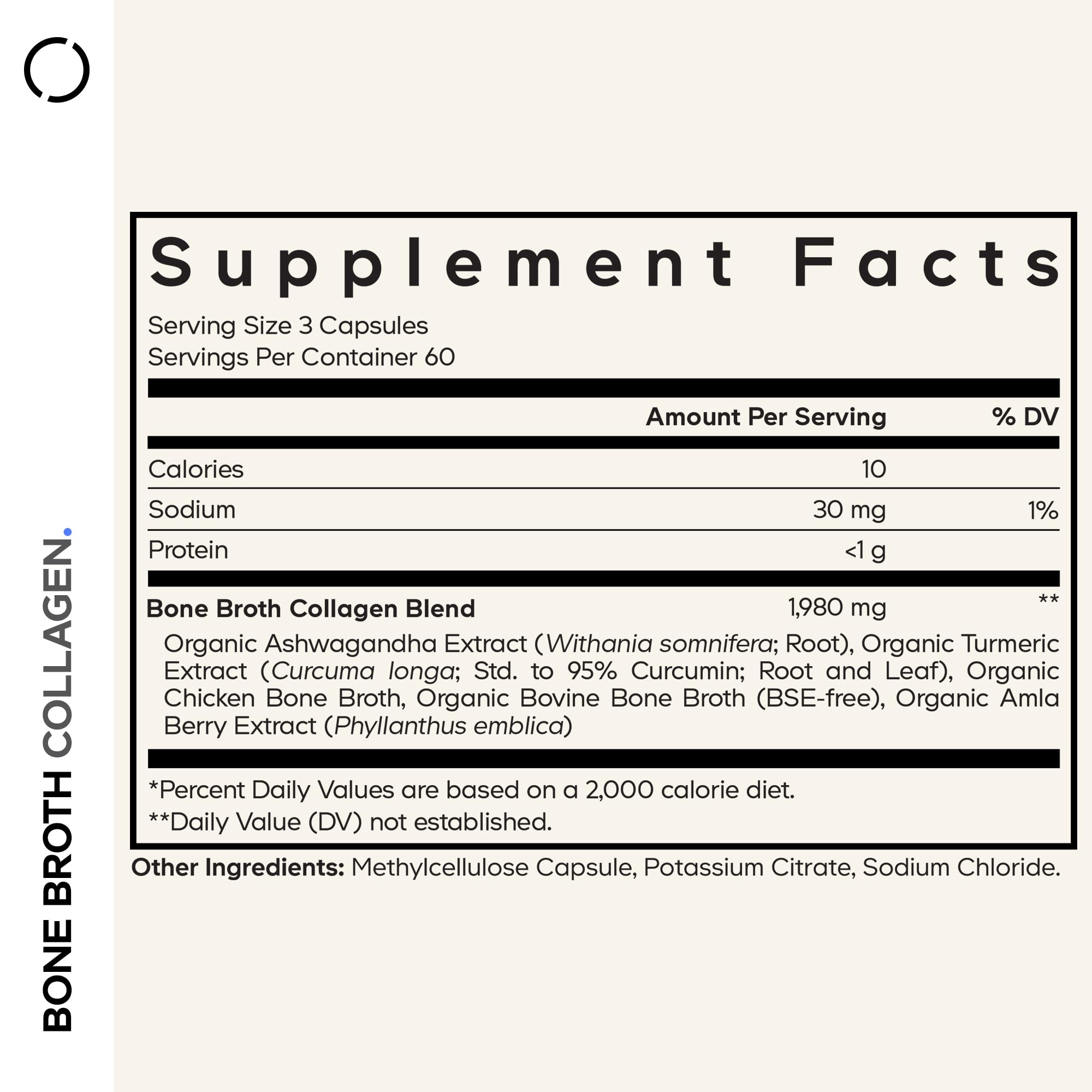 Codeage Bone Broth Collagen Capsules label showing collagen types I II III