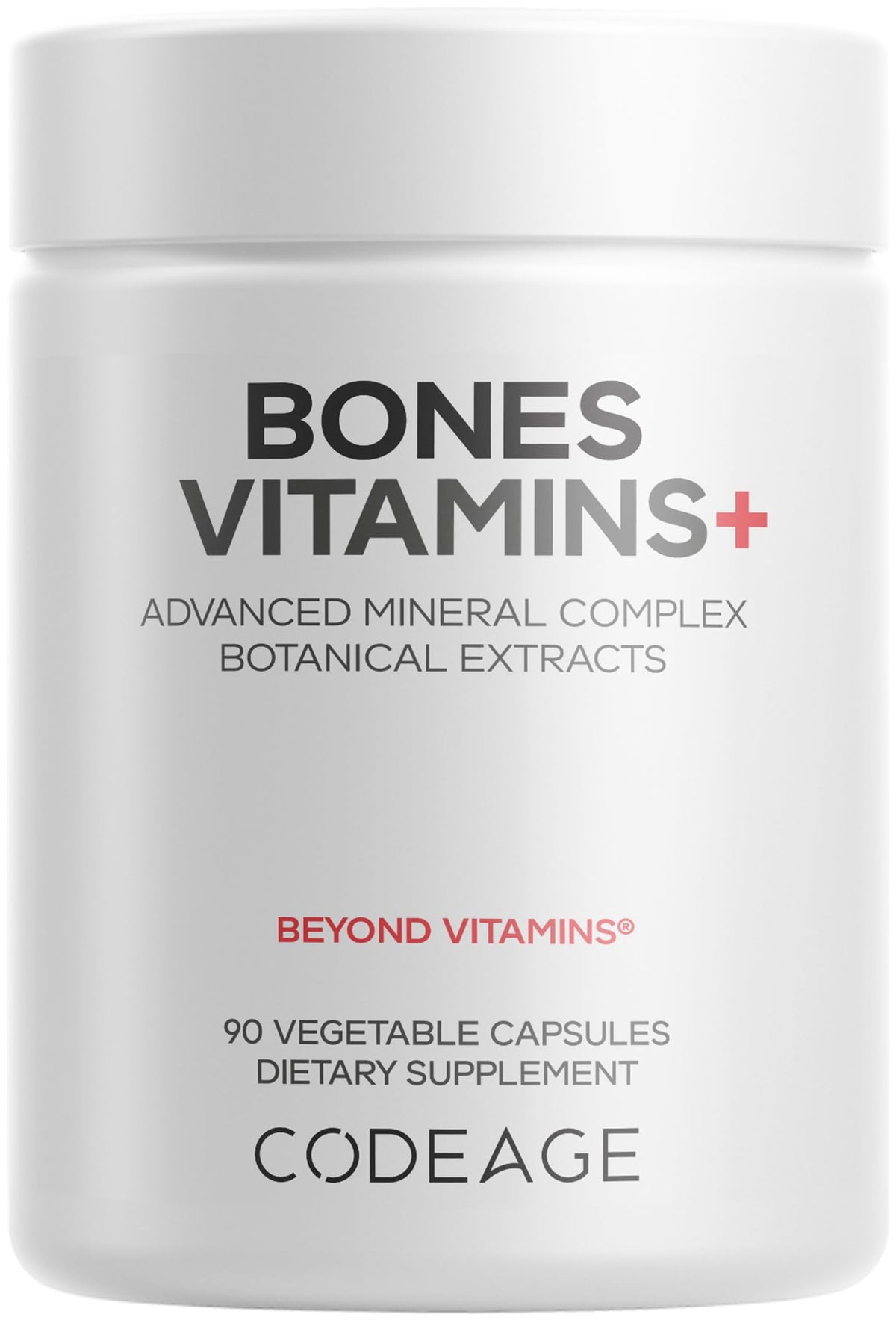 Codeage Bones Vitamins+ bottle front showing a comprehensive daily nutrient blend for bone health