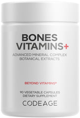 Codeage Bones Vitamins+ bottle front showing a comprehensive daily nutrient blend for bone health