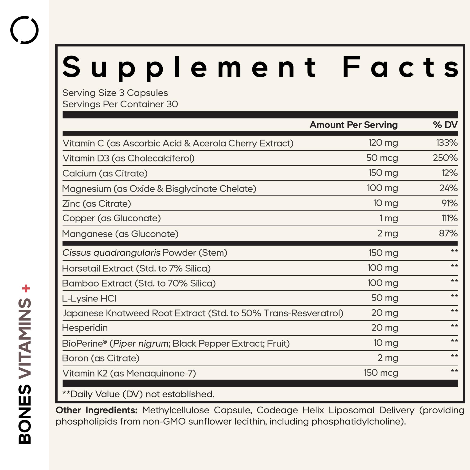 Codeage Bones Vitamins+ capsules poured from bottle ready to support daily wellness