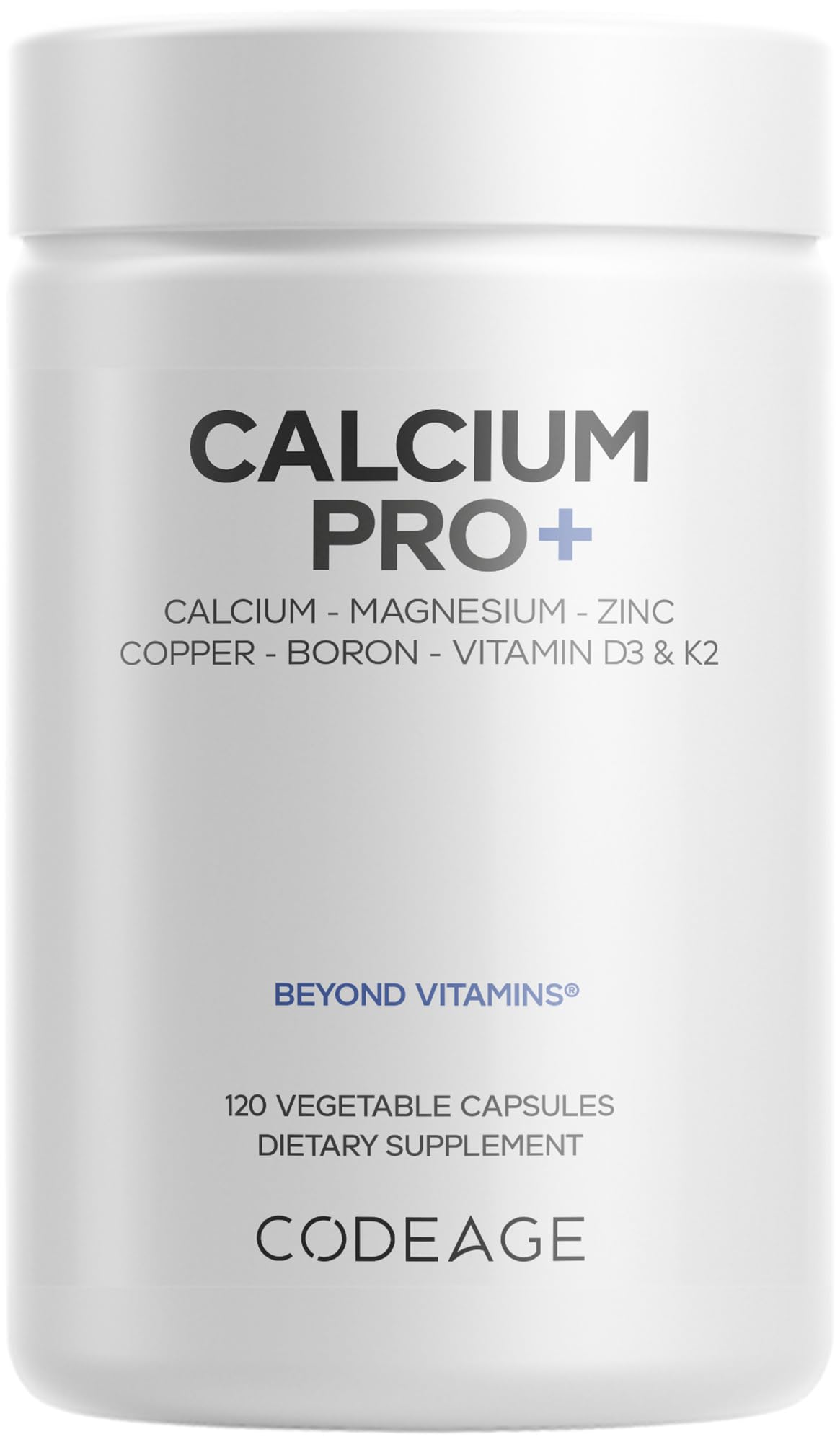Codeage Calcium Pro+ bottle on a clean surface supports daily mineral intake.