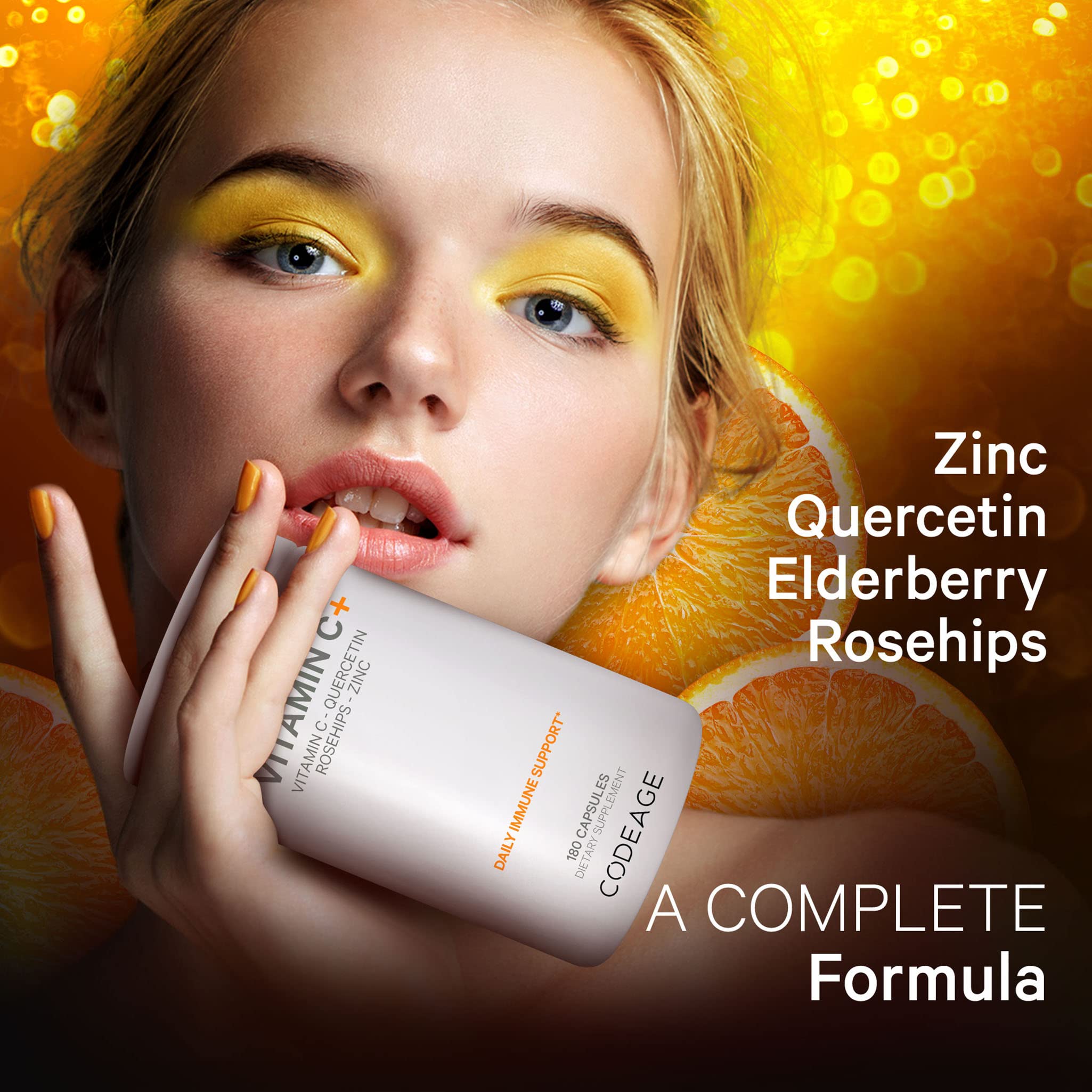 Codeage citrus bioflavonoids blend image featuring grapefruit, lemon and orange powders