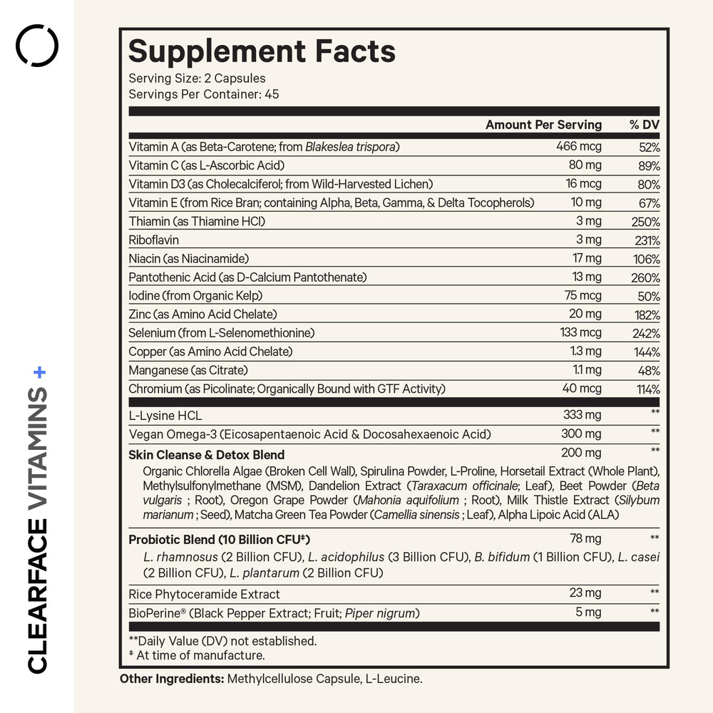Codeage Clearface bottle pouring capsules for easy daily skin nutrition.