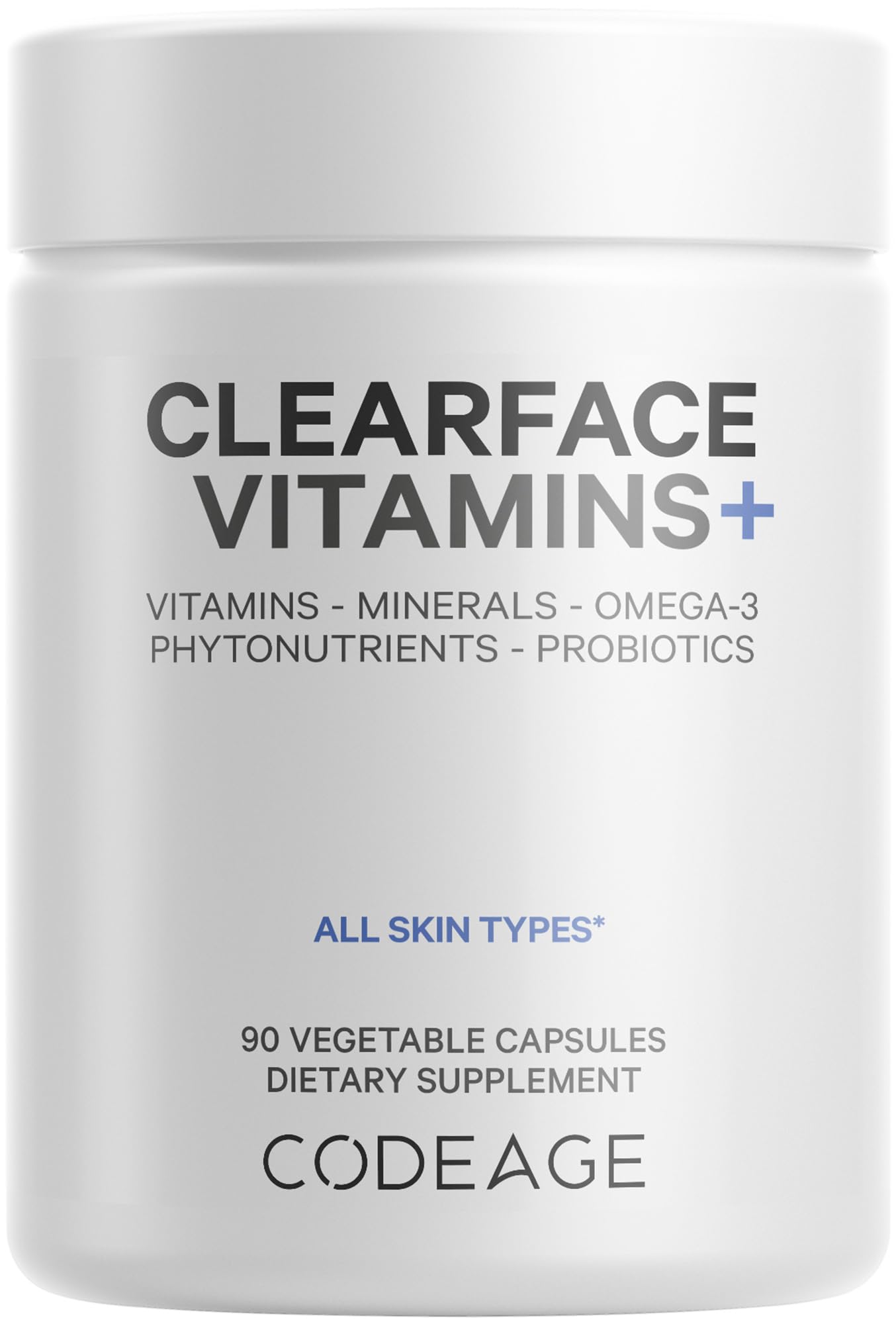 Codeage Clearface supplement bottle front view for skin nourishment.