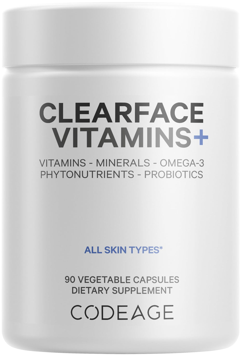 Codeage Clearface supplement bottle front view for skin nourishment.