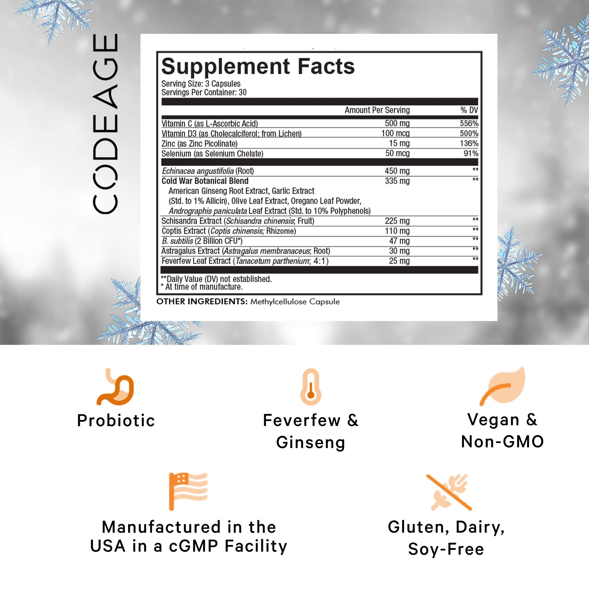 Codeage Clearhead capsules closeup highlights easy daily intake.
