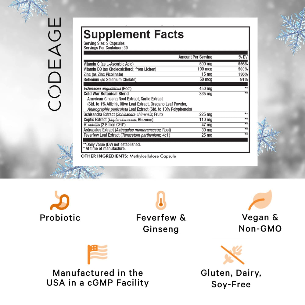 Codeage Clearhead capsules closeup highlights easy daily intake.