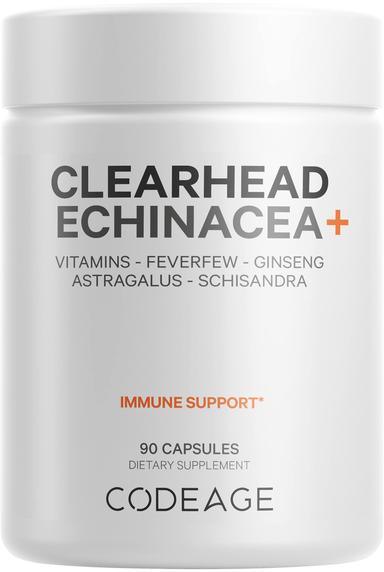 Codeage Clearhead echinacea bottle showing a comprehensive botanical blend for daily wellness.