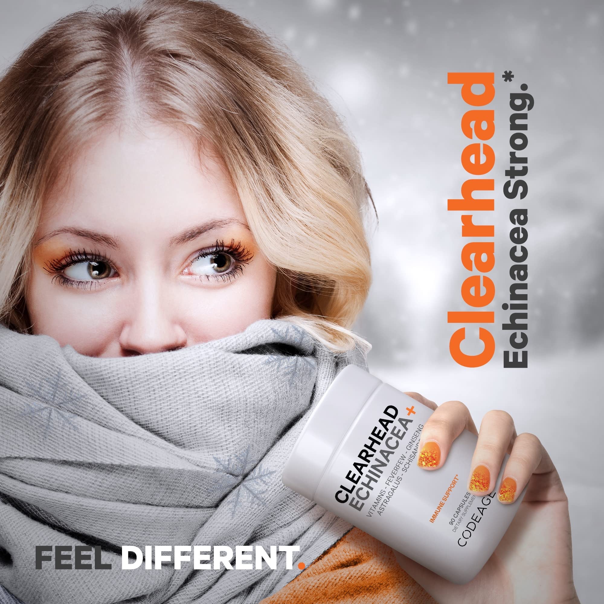 Codeage Clearhead feverfew ingredient panel showcases diverse botanicals.